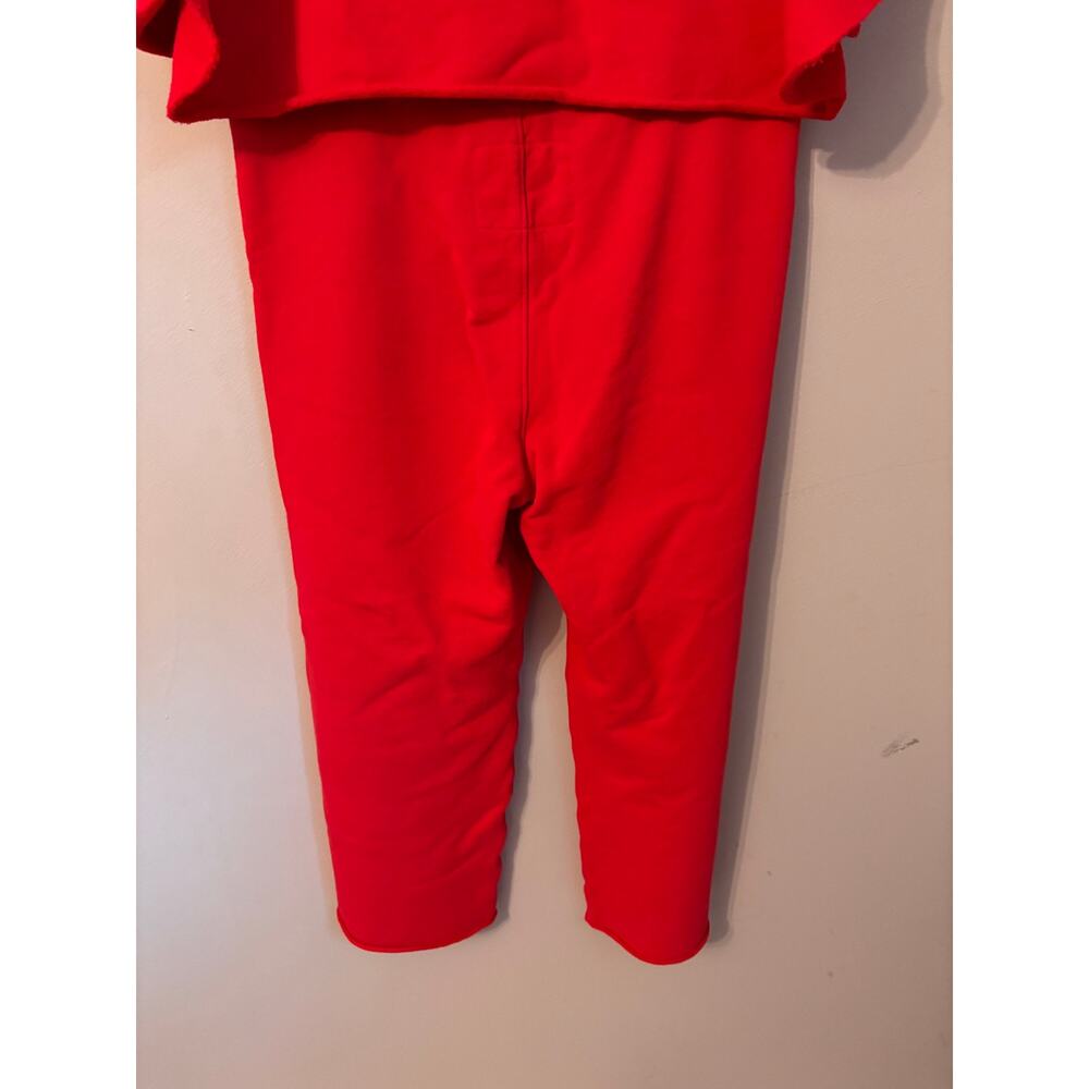 Frank & Eileen Cherry Red Sweat Set M OS Cropped Top Pants Raw Hem Oversized - Picture 8 of 12